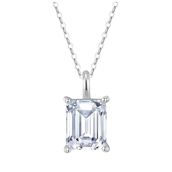 Emerald Cut Solitaire Necklace for Women Sterling Silver 4 Ct Cubic Zirconia 18" Chain Ginger Lyne