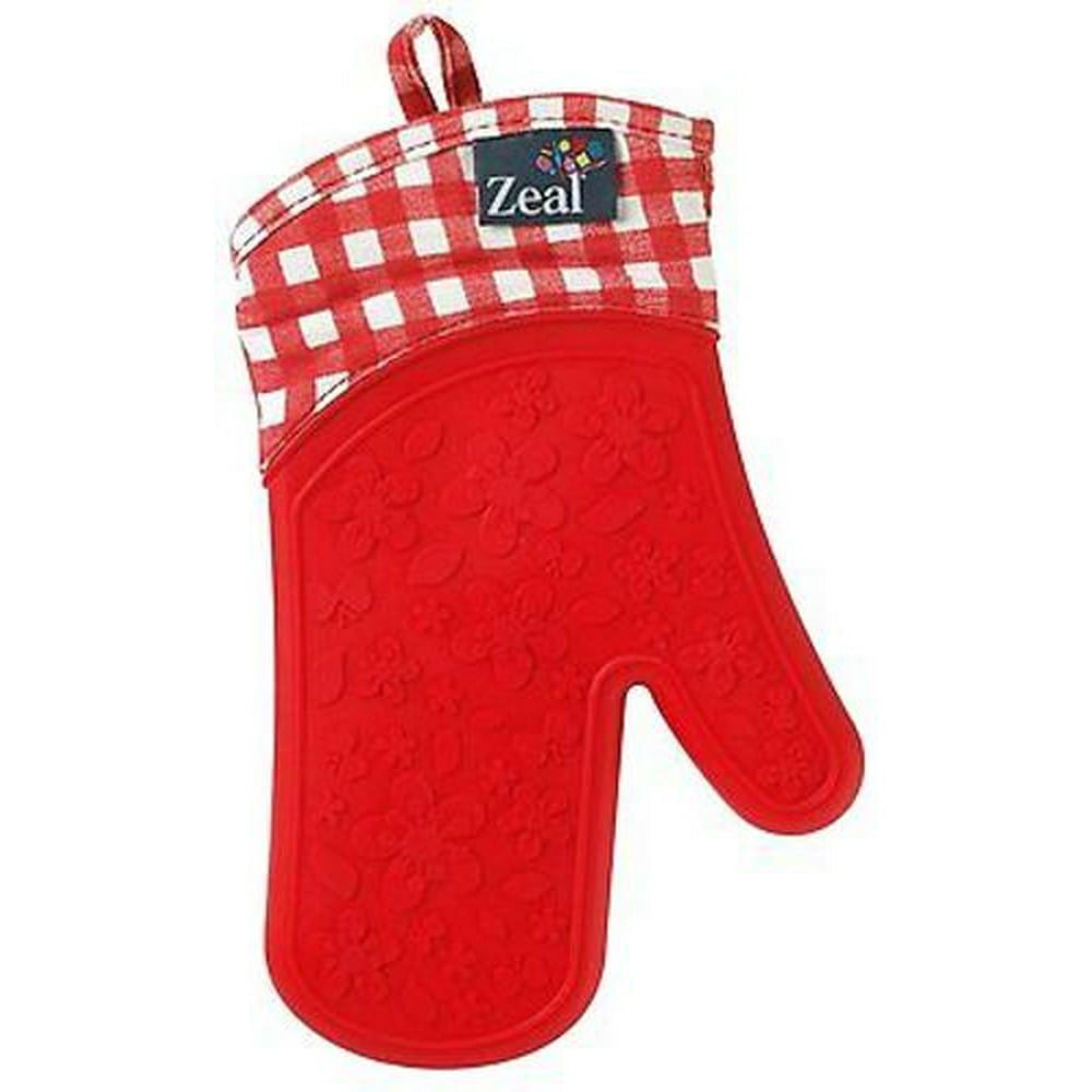 Zeal Steam Stop Waterproof Silicone Oven Glove / Mitt Gingham / Plaid (Red)