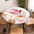 thumbnail image 5 of Pink Mushroom Floral Butterfly Elastic Fitted Round Table Cover Vintage Green Plant Waterproof Outdoor Tablecloth for Holiday Party, Picnic, Patio & Dining Fits Tables Up to 55"-60", 5 of 8