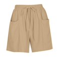 thumbnail image 6 of Purcolt Women's Casual Comfy Cotton Linen Shorts Drawstring Elastic High Waist Summer Beach Shorts with Pockets, 6 of 8