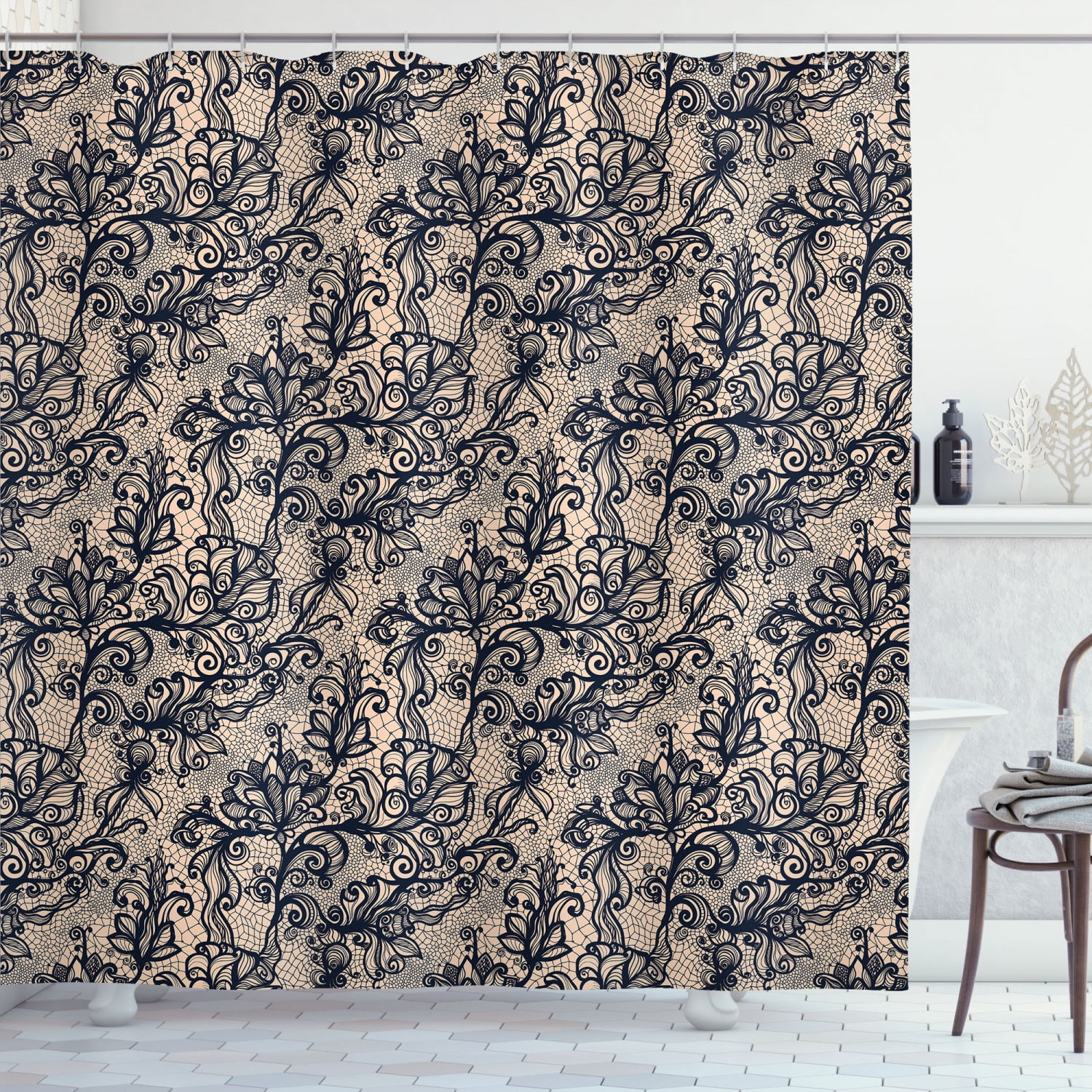 Gothic Shower Curtain, Abstract Old Fashioned Blossoms Nature Inspired