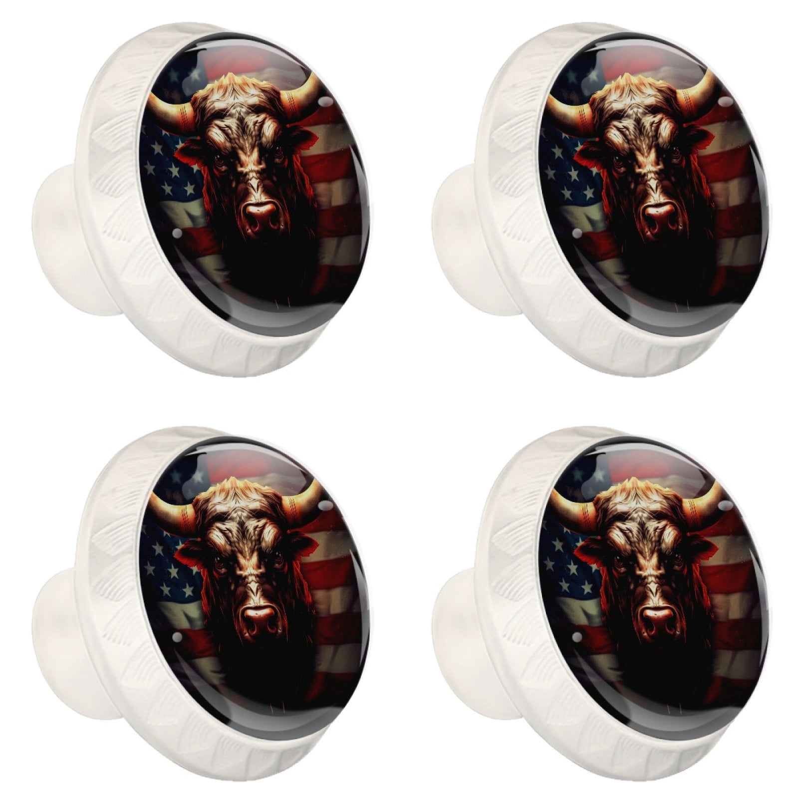 4 Pcs Cow American Flag Knobs for Kitchen Cabinet Cupboard Dresser Bookcase Drawer Pulls Handles Round Home Decor