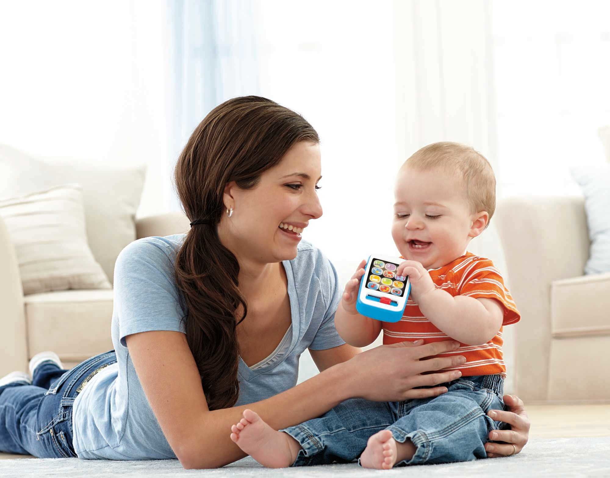 Fisher-Price Laugh & Learn Smart Phone Electronic Baby Learning Toy with Lights & Sounds, Blue