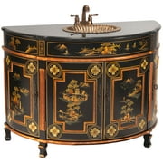 Oriental Furniture Black Lacquer Large Round Vanity - Landscape