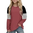 thumbnail image 3 of WhouRiu Toddler Girl T Shirts Long Sleeve Striped Color Block Tees Children Spring Fall Comfy Tops Red,Sizes 4-5, 3 of 4