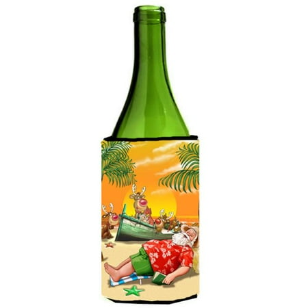 

Beach Christmas Santa Claus Napping Wine Bottle Can cooler Hugger