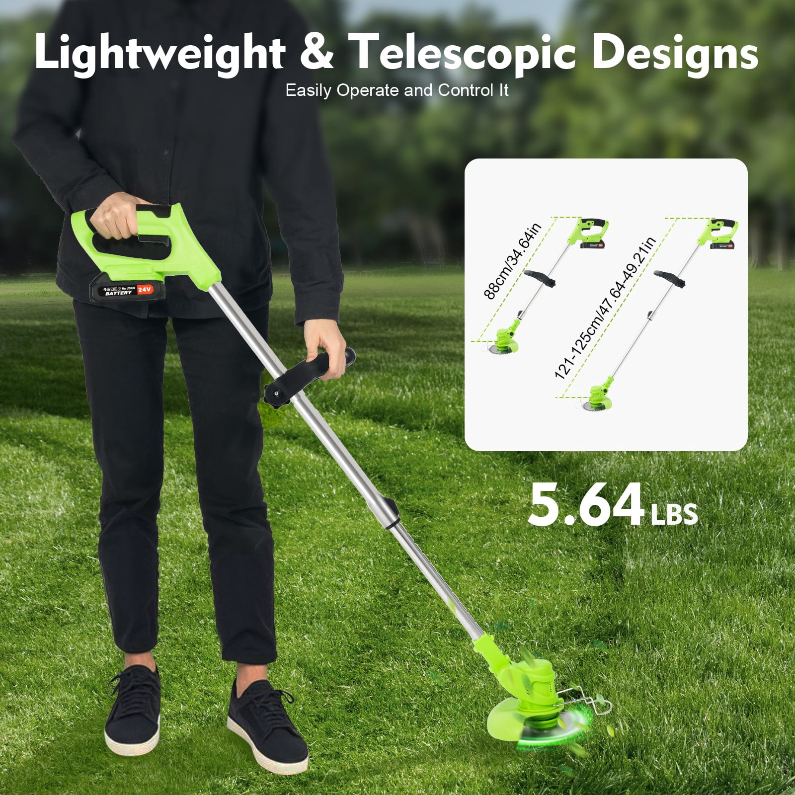 Weed Trimmer, Cordless String Trimmer 24V with 2 Batteries, D-Handle Grass Cutter Edger for Lawn, Garden, Yard, Includes Charger