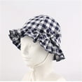 thumbnail image 3 of WOYY Girl Cotton Plaid Sun Hat UPF 50+ Adjustable Beach Hat Wide Brim Bucket Hats for Kids, 3 of 3