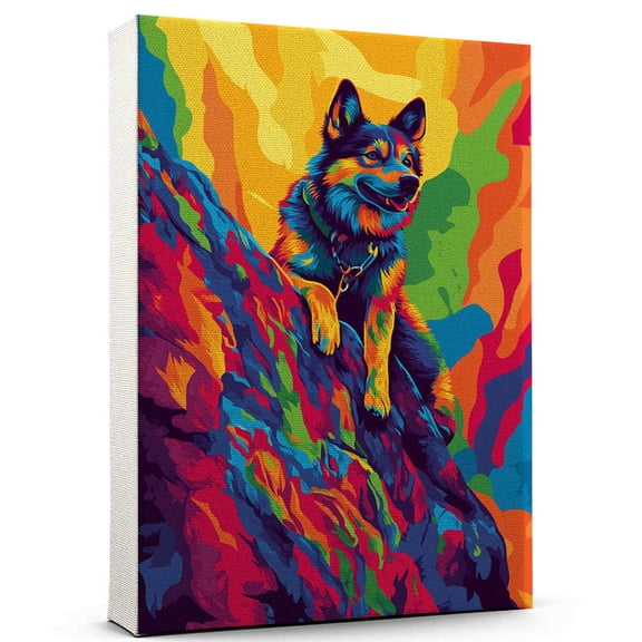 Swedish Vallhund Dog Stretched Canvas Size 8x12 Climbing Canvas – Cute Swedish Vallhund Canvas Wall Art of Puppy Playing Climbing, Perfect for Dog and Sports Fans