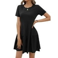 thumbnail image 4 of HUBERY Women Pleated Layered Hem Pocket Crew Neck Short Sleeve Mini Dress, 4 of 7