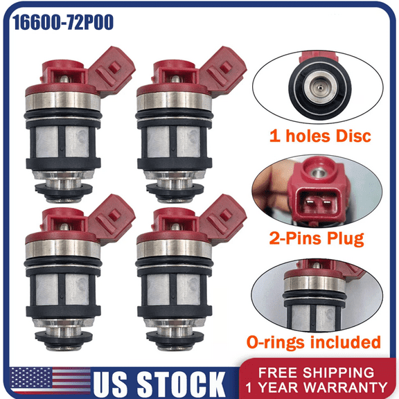 Woudy 4Pcs Fuel Injectors 16600-72P00 for 1993-1995 Nissan D21 Pickup 2.4L JS40-1