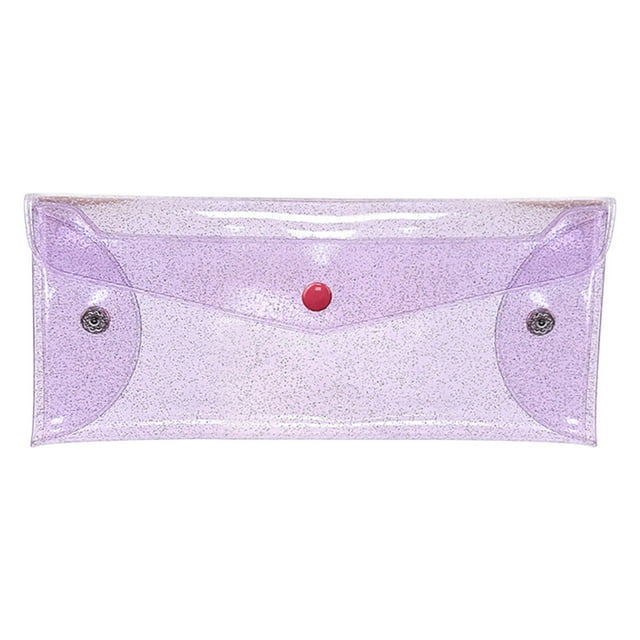 TopLLC Clear Pencil Case, Sparkling Colored PVC Pencil Pouch with Snap Closure, 3 Button Design Waterproof Stationery Organizer Compact Travel Makeup Bag School Office Supplies for Students Adult