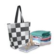 thumbnail image 2 of FORMRS Womens Canvas Tote Bag with Zipper Inner Pocket Shoulder Handbag, Black and Gray Plaid Pattern, 2 of 7