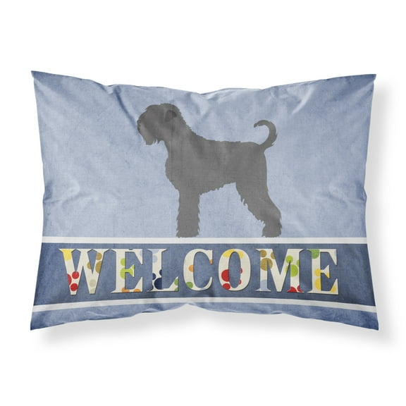 Black Russian Terrier Welcome Fabric Standard Pillowcase Blue