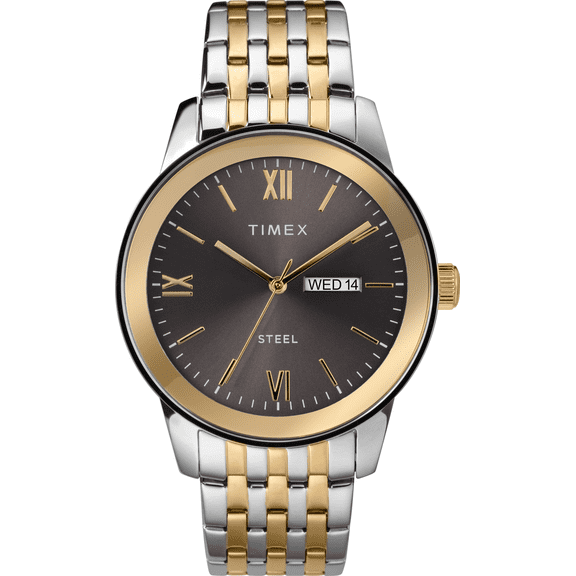 Timex Men's Dress Day-Date 41mm Watch – Black Dial with Two-Tone Stainless Steel Bracelet Watch