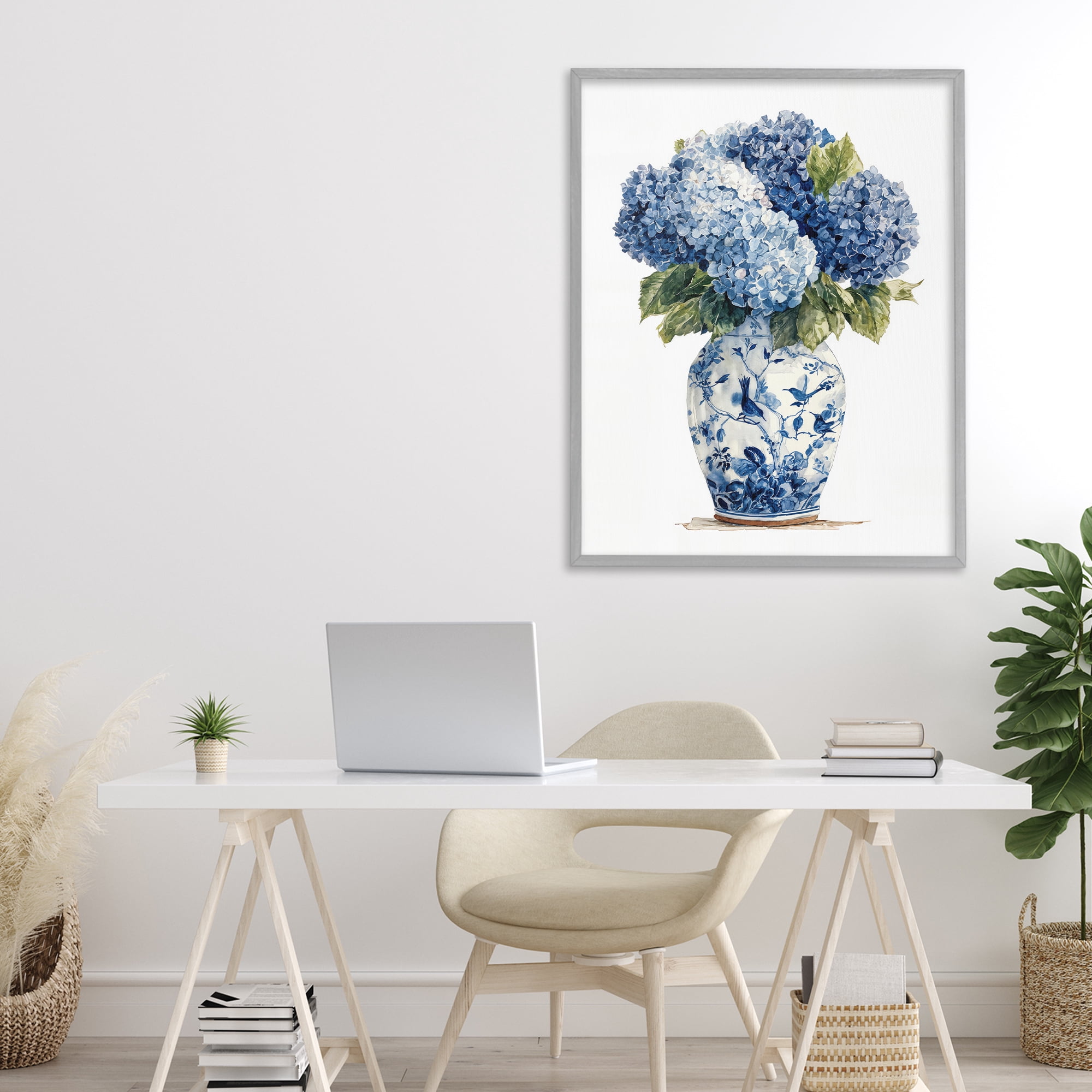 Stupell Industries Blue Hydrangeas in Porcelain Gray Framed Giclee Art, design by Imagine It Images