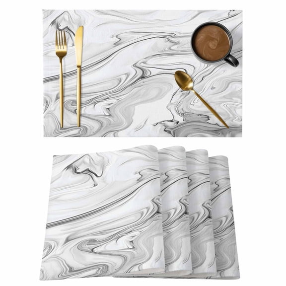 White Gray Marble Placemats Set of 6 Modern Minimalist Abstract Texture Place Mats Indoor Wipeable Table Mats Washable Cloth Dining Table Placemats for Kitchen Holiday Party Home Decor 13x19 Inch