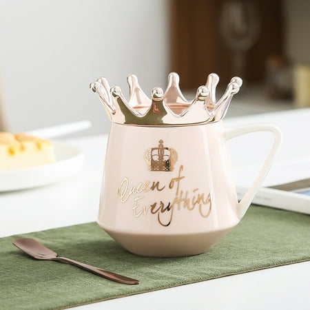 

Queen of Everything Mug With Crown Lid and Spoon Ceramic Coffee Cup Gift for Girlfriend Wife.