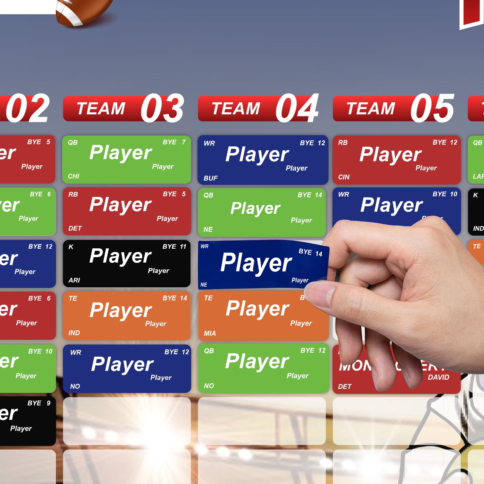 2026 Fantasy Football Draft Board Kit -5x 3.3 Feet -Up to 14 Teams & 660+ Player Stickers