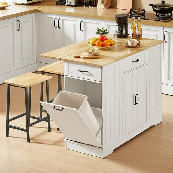 Onbrill Stationary Kitchen Islands Include 2 Chairs, 47" Kitchen Island with Drop Leaf for Dining Room