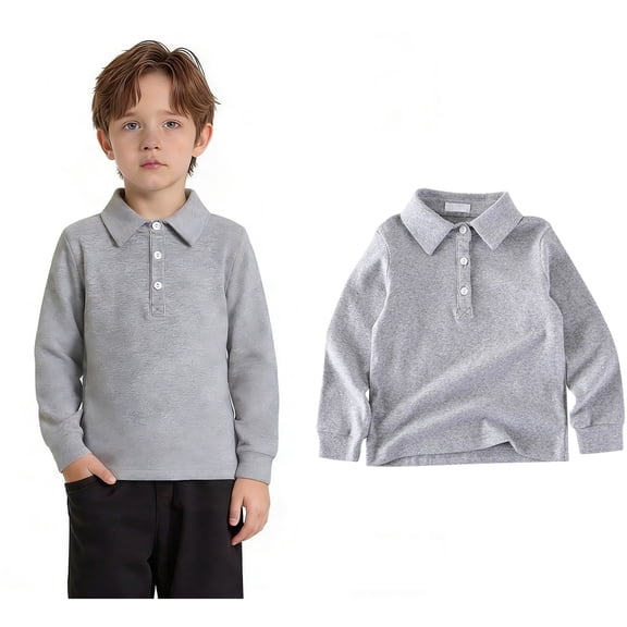 Boys Polo Shirts Long Sleeve Grey Button up Shirt Boys Casual Tops Uniform Shirts for Boys 4-5 Years Clothes Boys