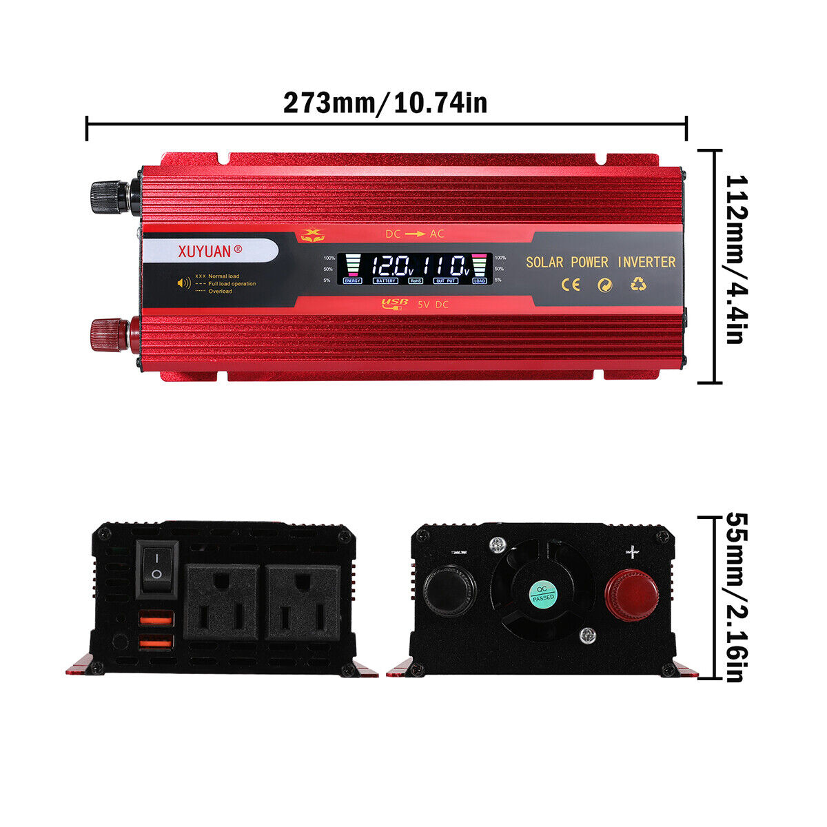 7000W Inversor de corriente para Carro Auto Convertidor solar DC 12/24V a AC110V