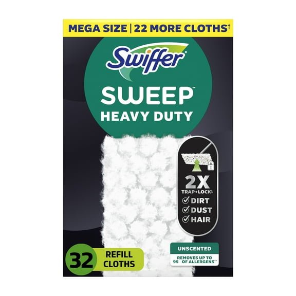Swiffer Sweep Mop Dry Pads Refill, Floor Cleaner, Cleaning Cloths, Heavy Duty, Unscented, 32 Count