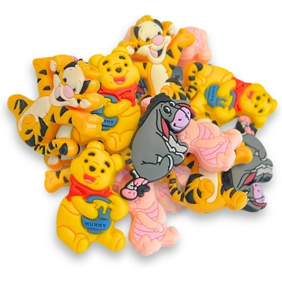 Lashicorn Winnie The Pooh Silicone Focal Beads  12 Mixed Pack Piglet Tigger Donkey for Freshie Hanger Cardstock Rounds Beadable Makeup Brushes Charms Beaded Pens Book Movie Character