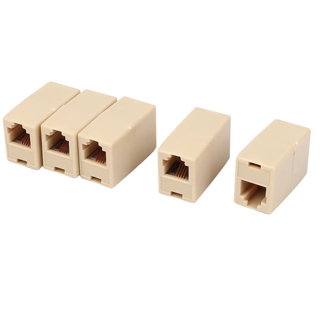Plastic RJ11 8P4C Female/Female Telephone Cable Inline Connector Beige 5 Pcs