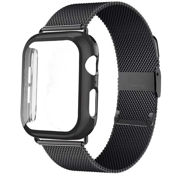 LEIXIUER Milanese Loop and Hard Case Cover for Apple Watch Bands Case 41mm 40mm 38mm 45mm 44mm 42mm, Stainless Steel Metal Mesh Wristbands With Tempered Glass Bumper for iWatch Series 9 8 7 SE 6 5 4 3