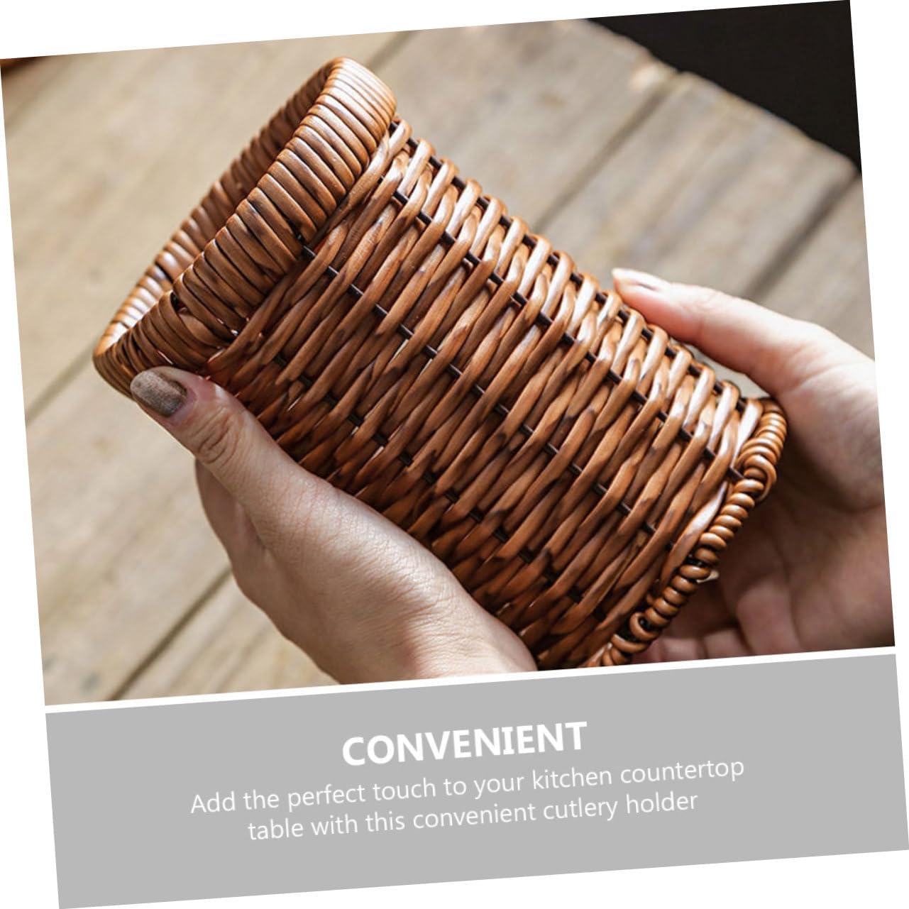 ABCISI Woven Utensil Holder, Countertop Cutlery Organizer Basket for Kitchen, Dining Table, or Workspace Storage, Silverware Drying Basket, Lightweight and Portable, 6.14 X 4.09 X 4.09 Inches, Brown