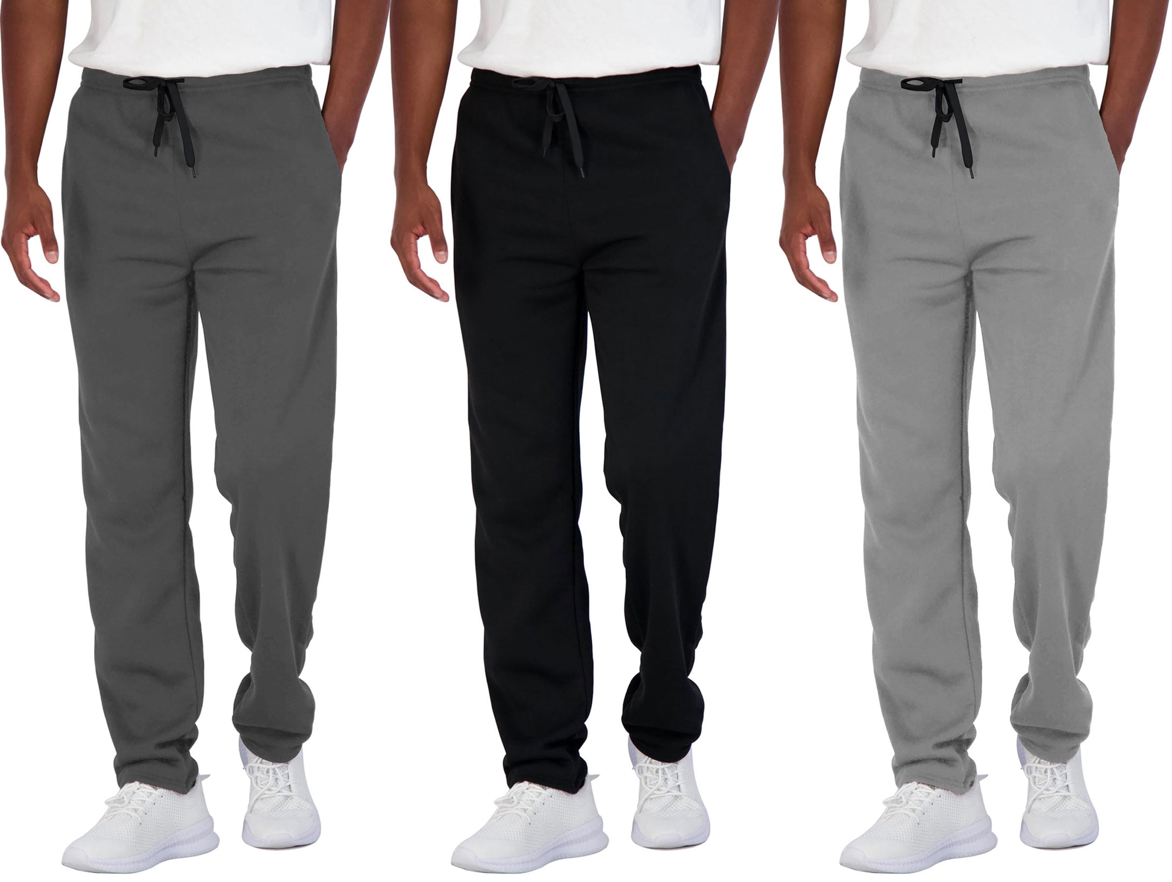 3 Pack Men's Sweatpants Open Bottom Active Athletic Casual Pants Jogger Running Workout Gym Pants with Pockets