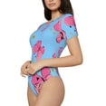 thumbnail image 2 of Balery Women'Sgirl Butterfly Crew Neck Round Neck Short Sleeves Slim Fit Casual Basic Extender Bodysuit Daily Jumpsuit T Shirts-Xx-Large, 2 of 9