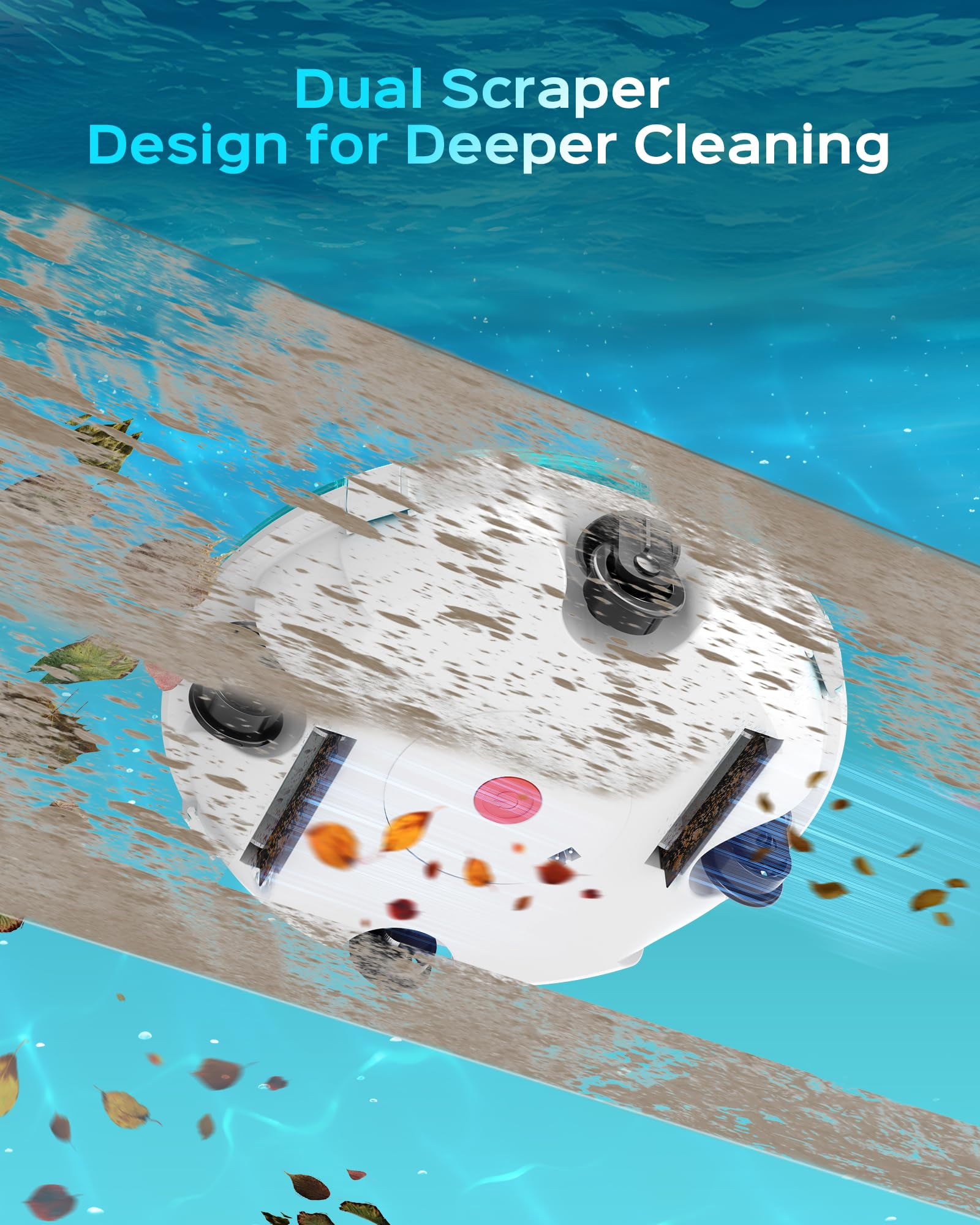 WYBOT Cordless Robotic Pool Cleaner, Lasts 80 Min, Automatic Vacuum for Above-Ground Pools up to 645 Sq.ft,Portable, Self-Parking, Transparent Blue