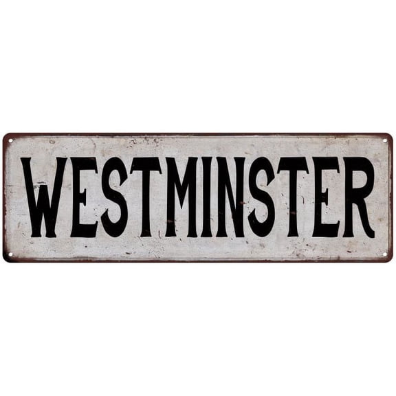 WESTMINSTER Vintage Look Rustic Metal 6x18 Sign City State 206180041339