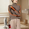 thumbnail image 3 of comerut Women Autumn Winter Contrast Color Sweater High Collar Long Sleeve Splicing Design Knitting Tops Thick Warm Pullover Tops, 3 of 8