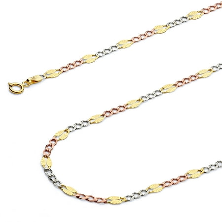 Wellingsale 14k Tri 3 Color Gold Polished Solid 3.5mm Stamp Figaro 3+1 Diamond Cut Chain Necklace - 24"