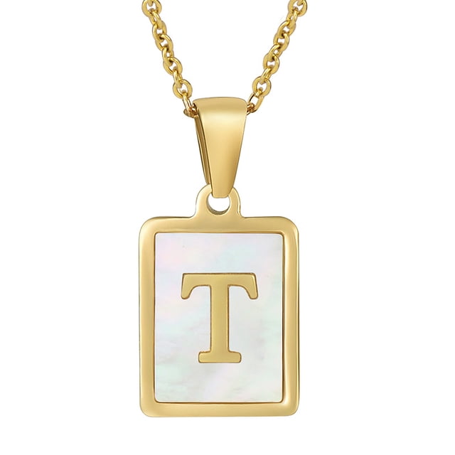 Collar de acero inoxidable con letras de concha de viento para mujer, colgante de primera letra inglesa de acero de titanio cuadrado