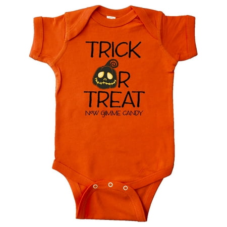 

Inktastic Trick or Treat Now Gimme Candy with Halloween Pumpkin Gift Baby Boy or Baby Girl Bodysuit