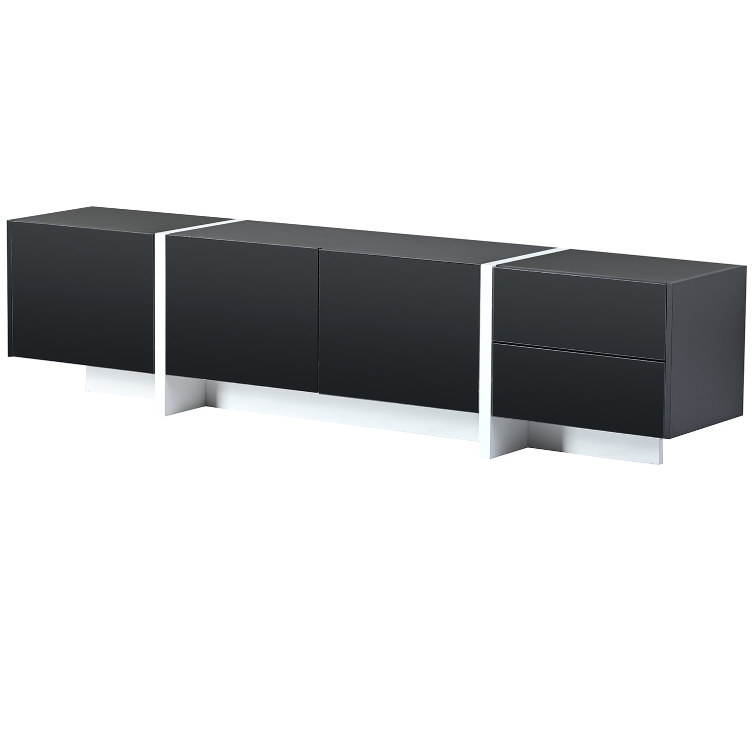 Kadyn Rectangle TV Stand, Particle Board TV Cabinet for TVs Up to 80”, Modern Entertainment Center TV Console with High Gloss UV Surface, 2 Drawers and 3 Cabinets, Black Kadyn Rectangle TV Stand, Particle Board TV Cabinet for TVs Up to 80”, Modern Entertainment Center TV Console with High Gloss UV Surface, 2 Drawers and 3 Cabinets, Black