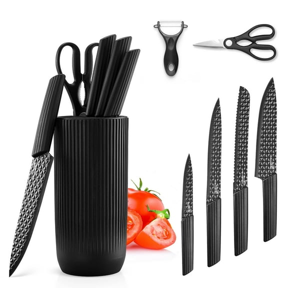 Vesteel 7-Piece Kitchen Knife Set, Professional Stainless Steel Knives Block Set with Healthy Anti-Rust Coating - Black
