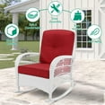 thumbnail image 7 of VIVIJASON 3-Piece Outdoor Conversation Bistro Set, Patio Wicker Rocking Chairs Rattan Furniture Sets w/ 2 Rattan Chairs, Cushions, Glass Top Side Table for Garden Porch Backyard (White Wicker/Red), 7 of 7