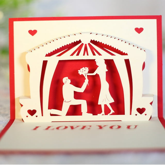 TIMIFIS Valentines Day Decor 3D Greeting Card Cupid Heart Romantic Love Blessing Greeting Card Handmade Paper