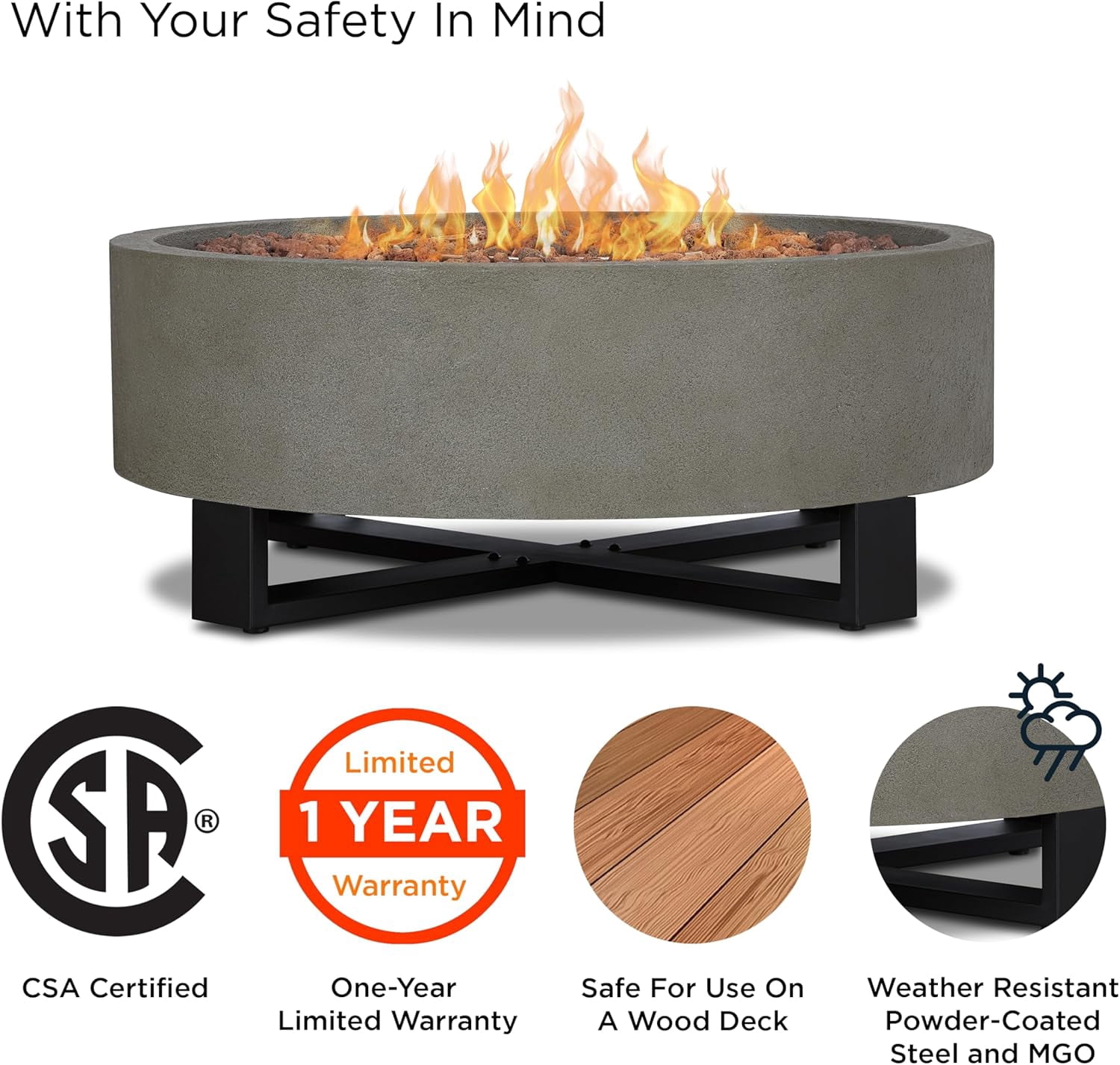 Real Flame Idledale 40" Round Concrete Propane Fire Pit in Glacier Gray