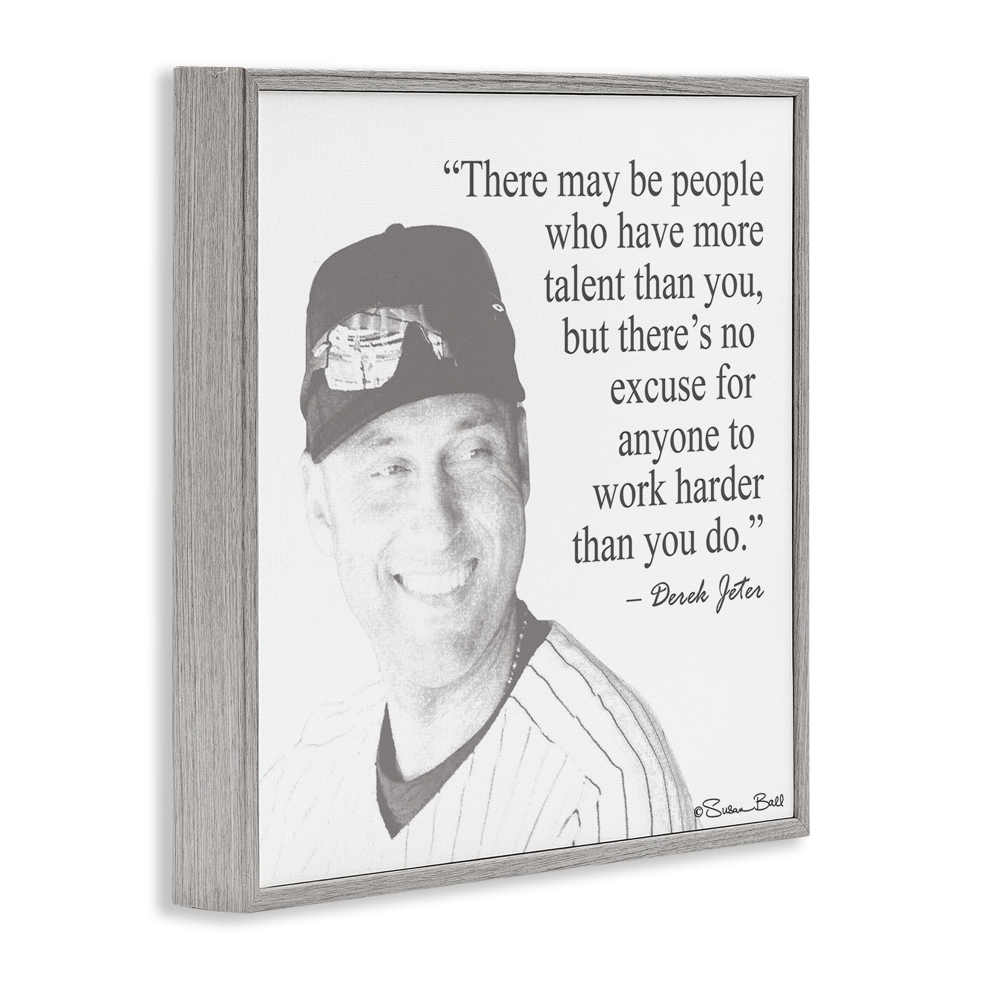 Stupell Industries Work Hard Derek Jeter Quote Inspirational Painting Gray Framed Art Print Wall Art, 17 x 17