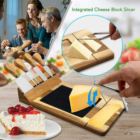 NutriChef Bamboo Cheese Serving Board Tray PKCZBD50 - Natural, Black - Natural, Black
