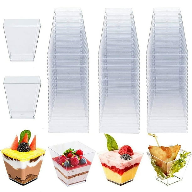 2 oz x 25/50/100 ct Dessert Cups Chic Presentation Aousthop Square Mini Plastic Dessert Cups