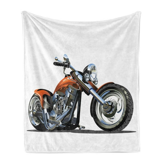 Motorcycle Soft Flannel Fleece Blanket, Adventure Motorbike Image Motorcyclist Adventure Race Powerful Engine Vehicle, Cozy Plush for Indoor and Outdoor Use, 50" x 70", Orange Black, by Ambesonne
