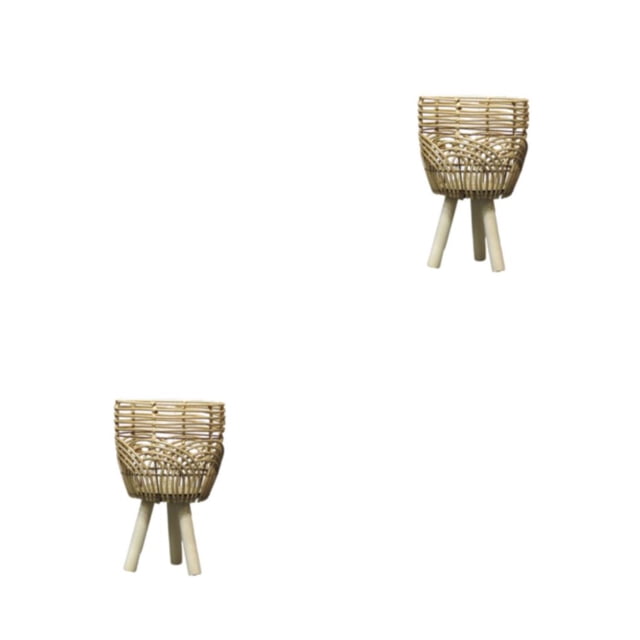 Matsuzay Maceta de mimbre tejida a mano ligera, de soporte de madera, cesta de almacenamiento DIY, macetas para balcón interior, jardín, Type4 NO4