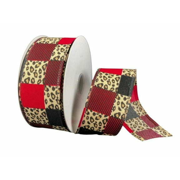 1.5" Patchwork Leopard Ribbon: Red (10 Yards)